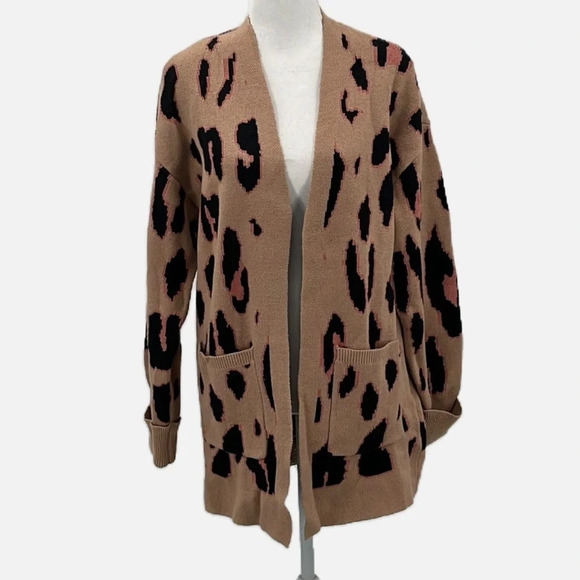 Zesica Leopard Print Open Front Cardigan Sweater - Size Large - Picture 1 of 6
